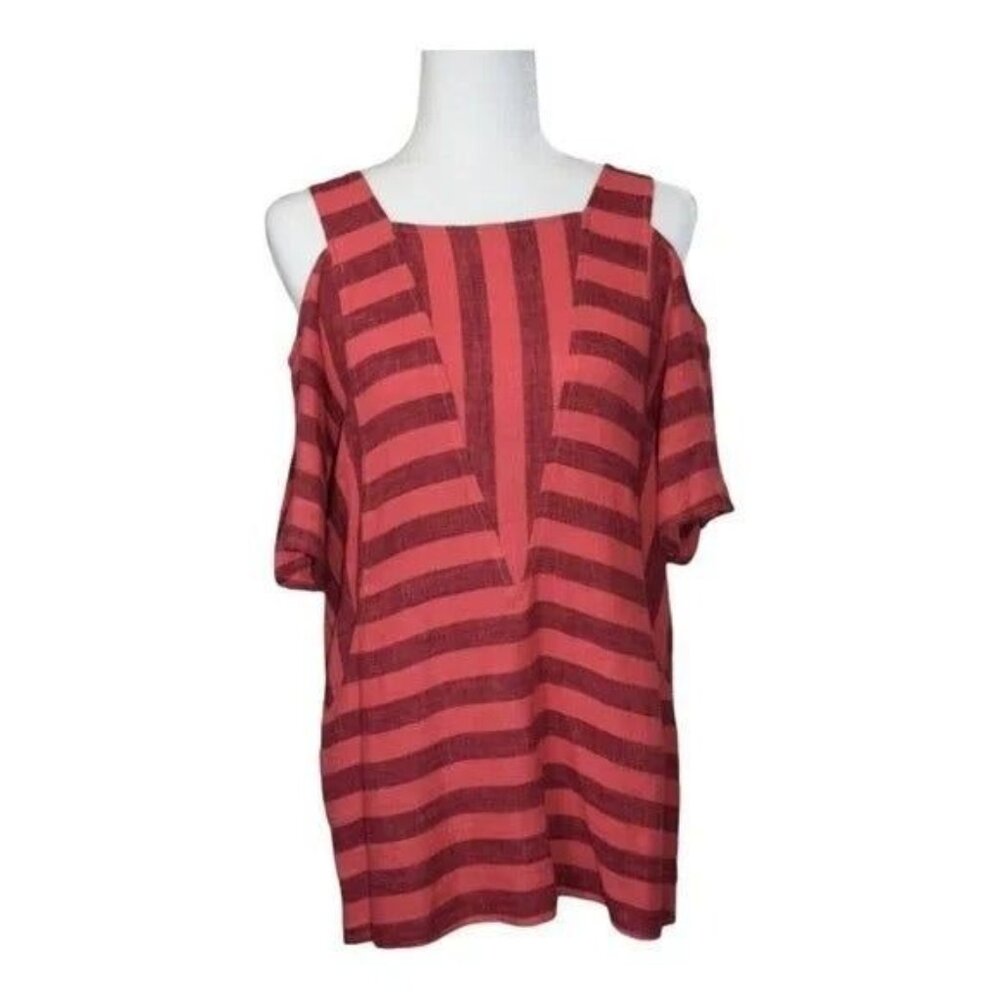 Soft Surroundings Small Petite Striped Linen Cold Shoulder Tunic Size PS